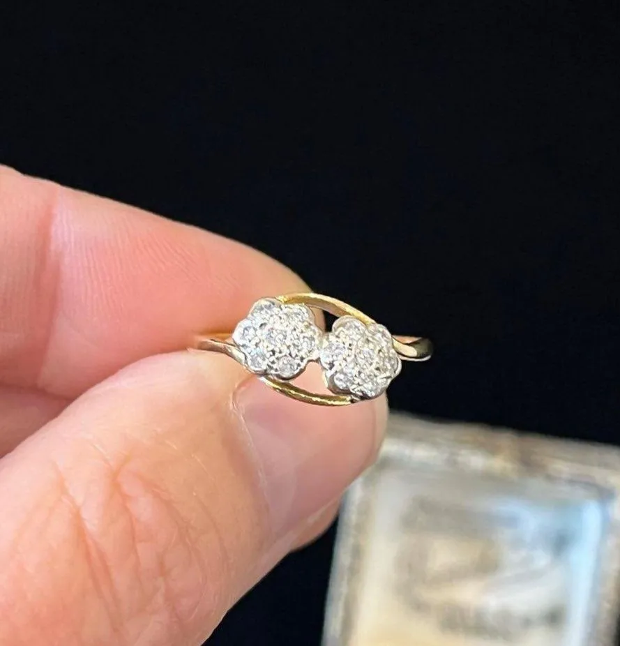 1940s Double Diamond Daisy Cluster Ring