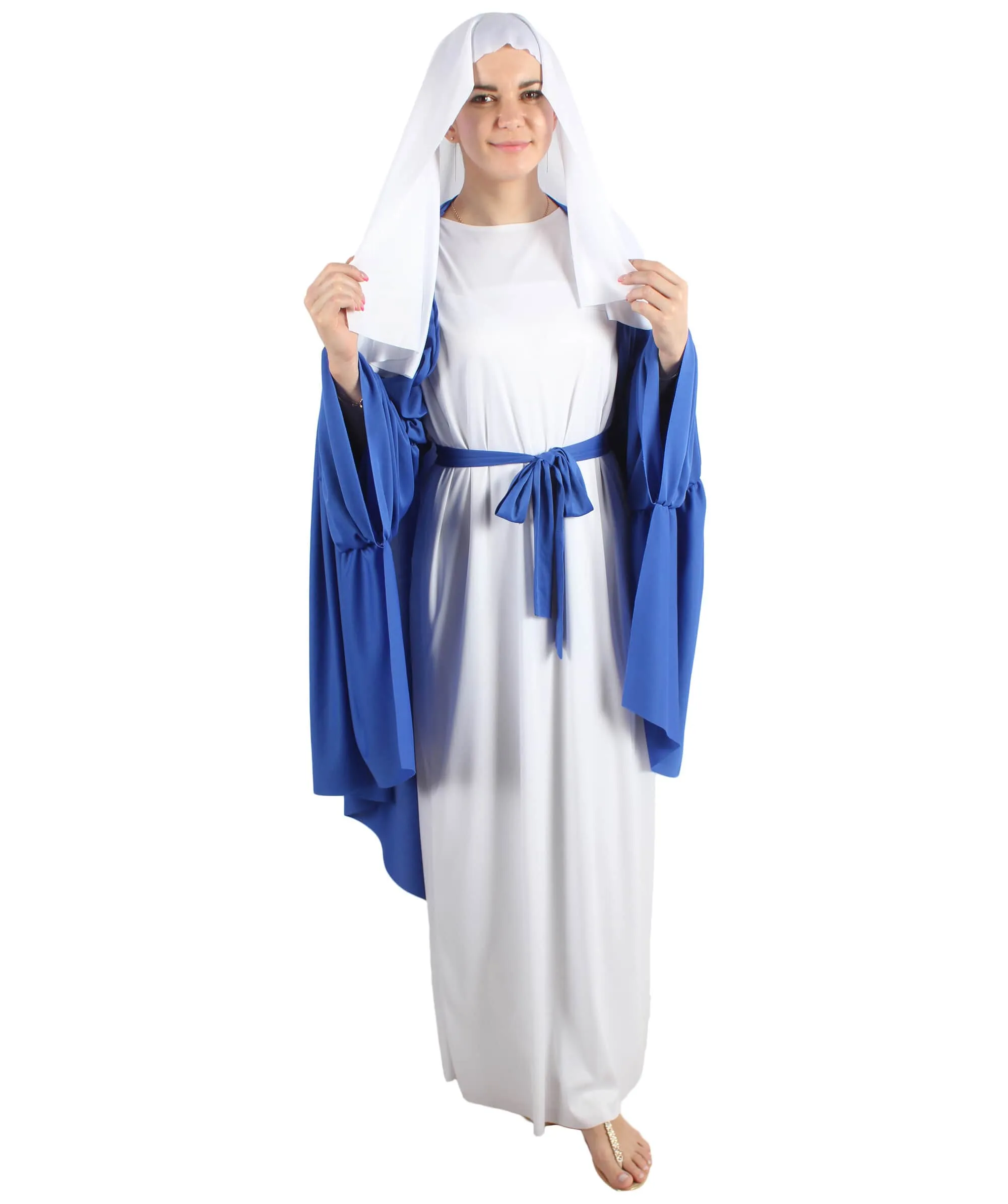 Adult Women’s Virgin Mary White and Blue Robe Costume | Multiple Size Options