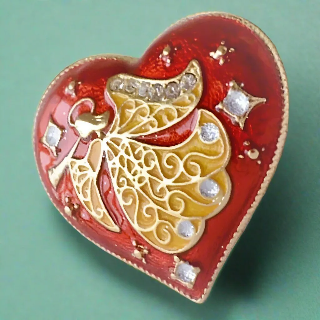 Angel Heart Red Enamel Crystal Brooch Pin for Women