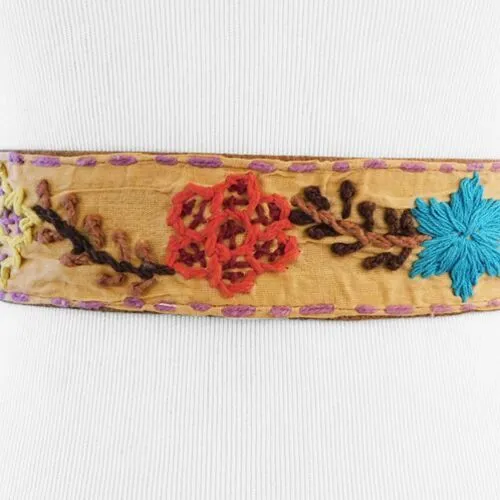 Beige Whimsically Embroidered Flower Belt For Women