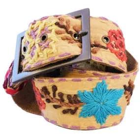 Beige Whimsically Embroidered Flower Belt For Women