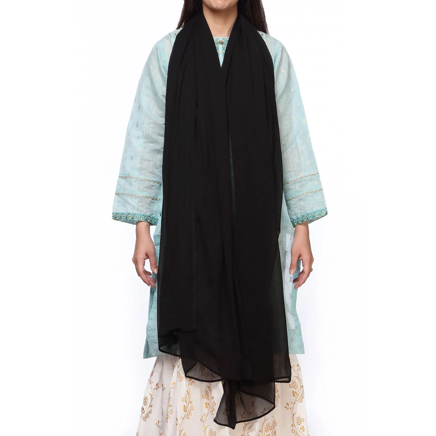 Black Dyed Plain Chiffon Dupatta PS4706