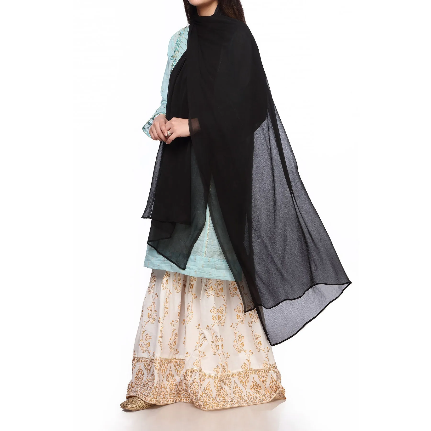 Black Dyed Plain Chiffon Dupatta PS4706