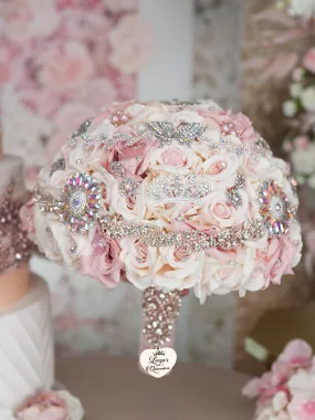 Champagne rose gold iridescent quinceanera bouquet 13 inches