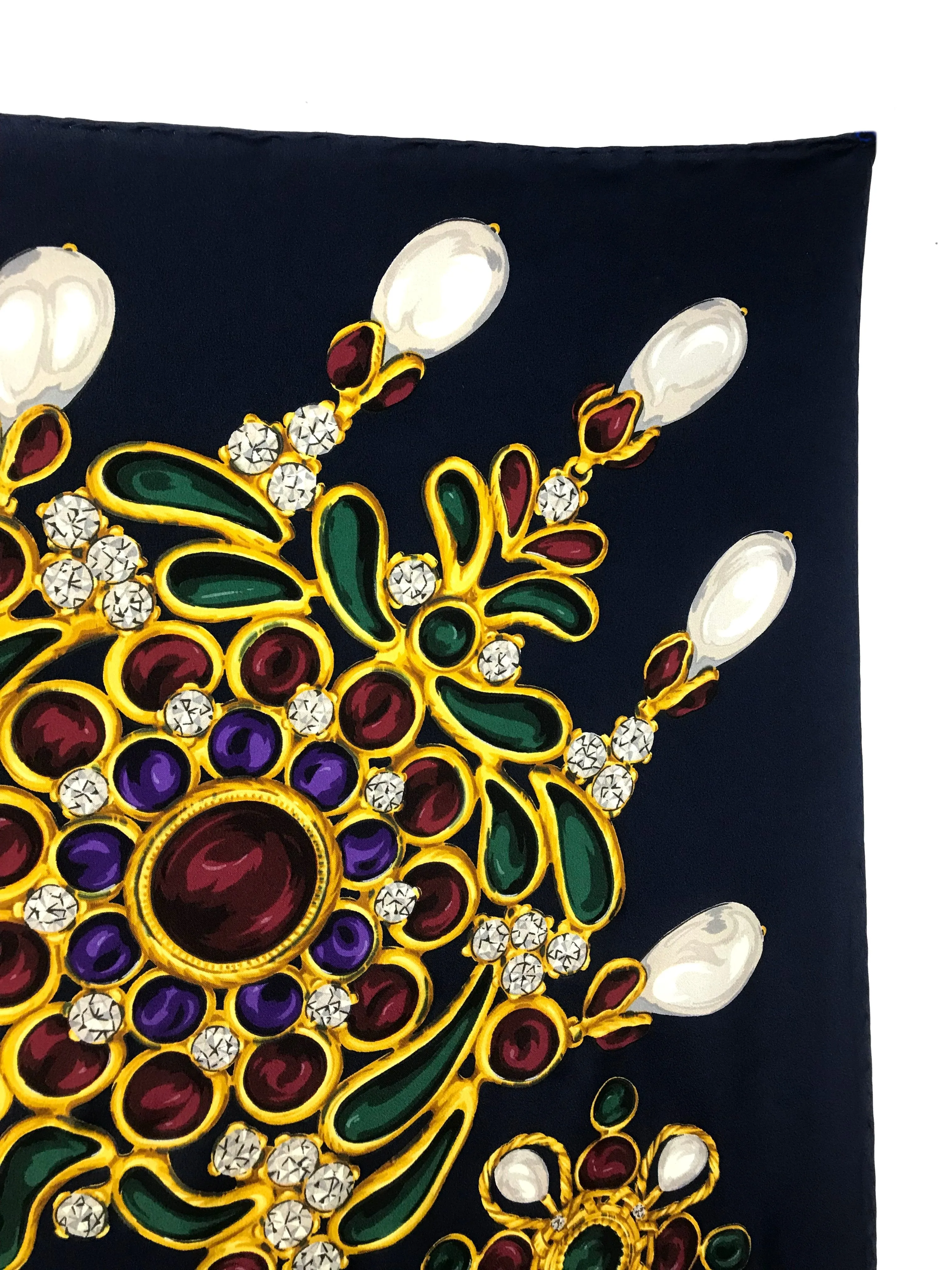 Chanel Jeweled Brooches Silk Scarf