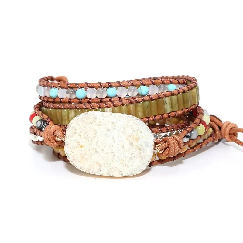 Chrysanthemum Stone Charm 5 Wrap Bracelet