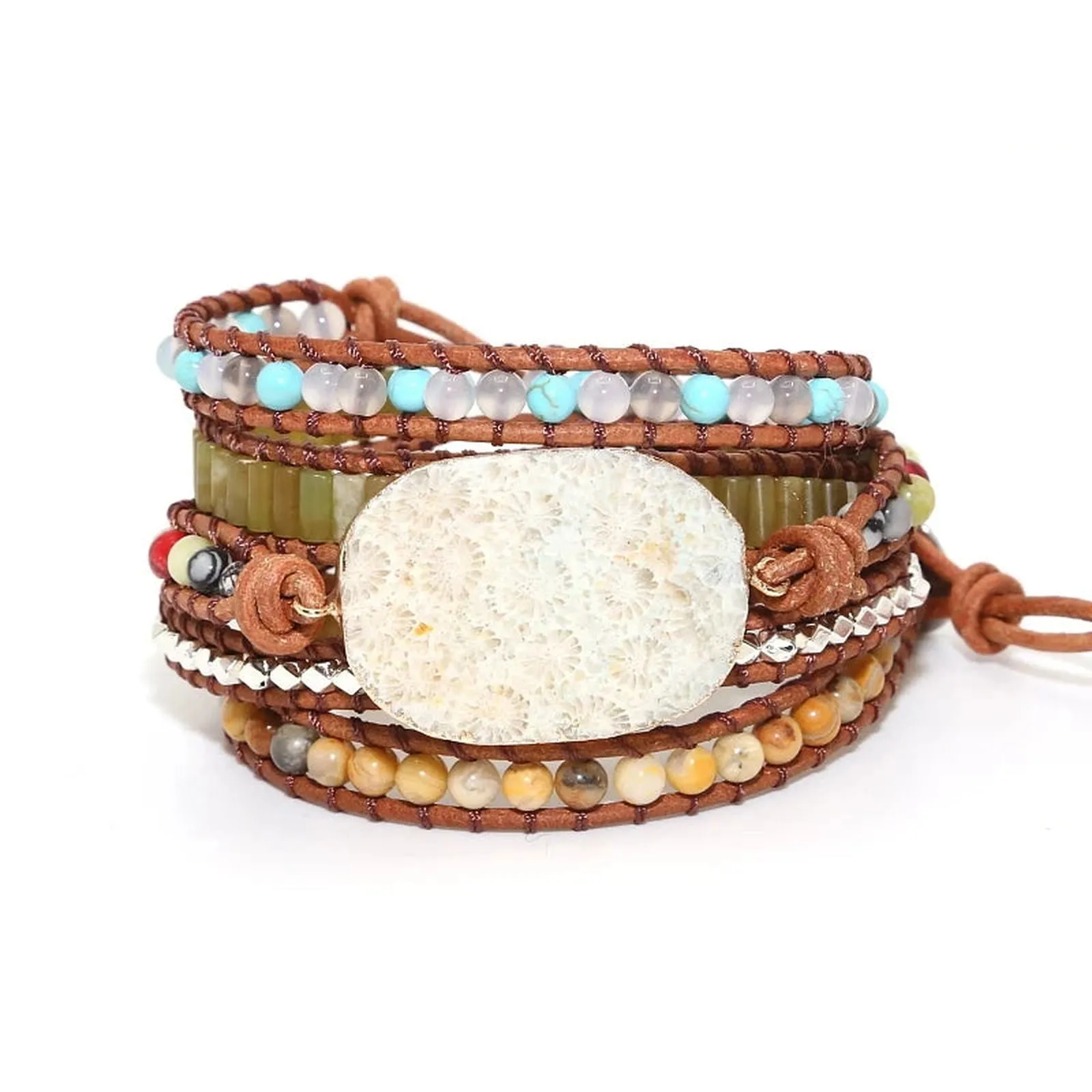 Chrysanthemum Stone Charm 5 Wrap Bracelet