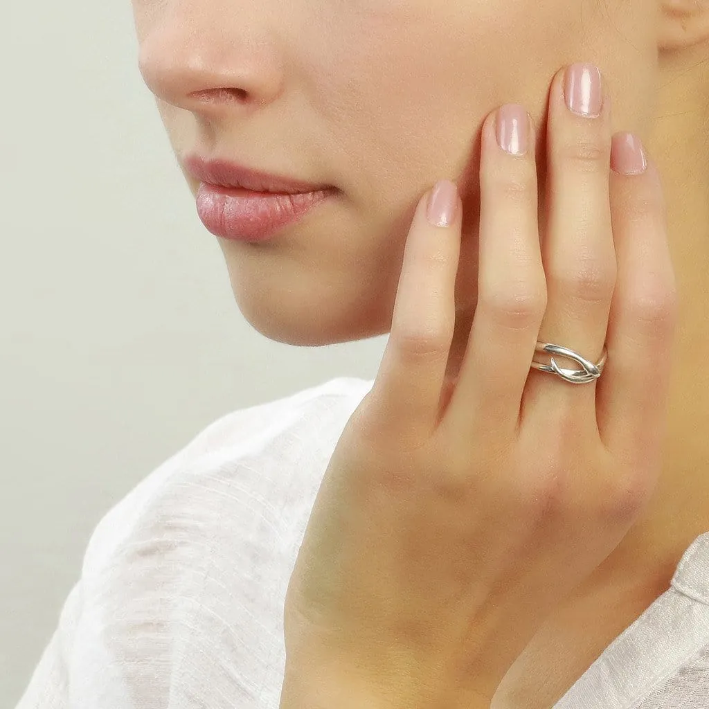 Coiled Snake Ring with black diamonds