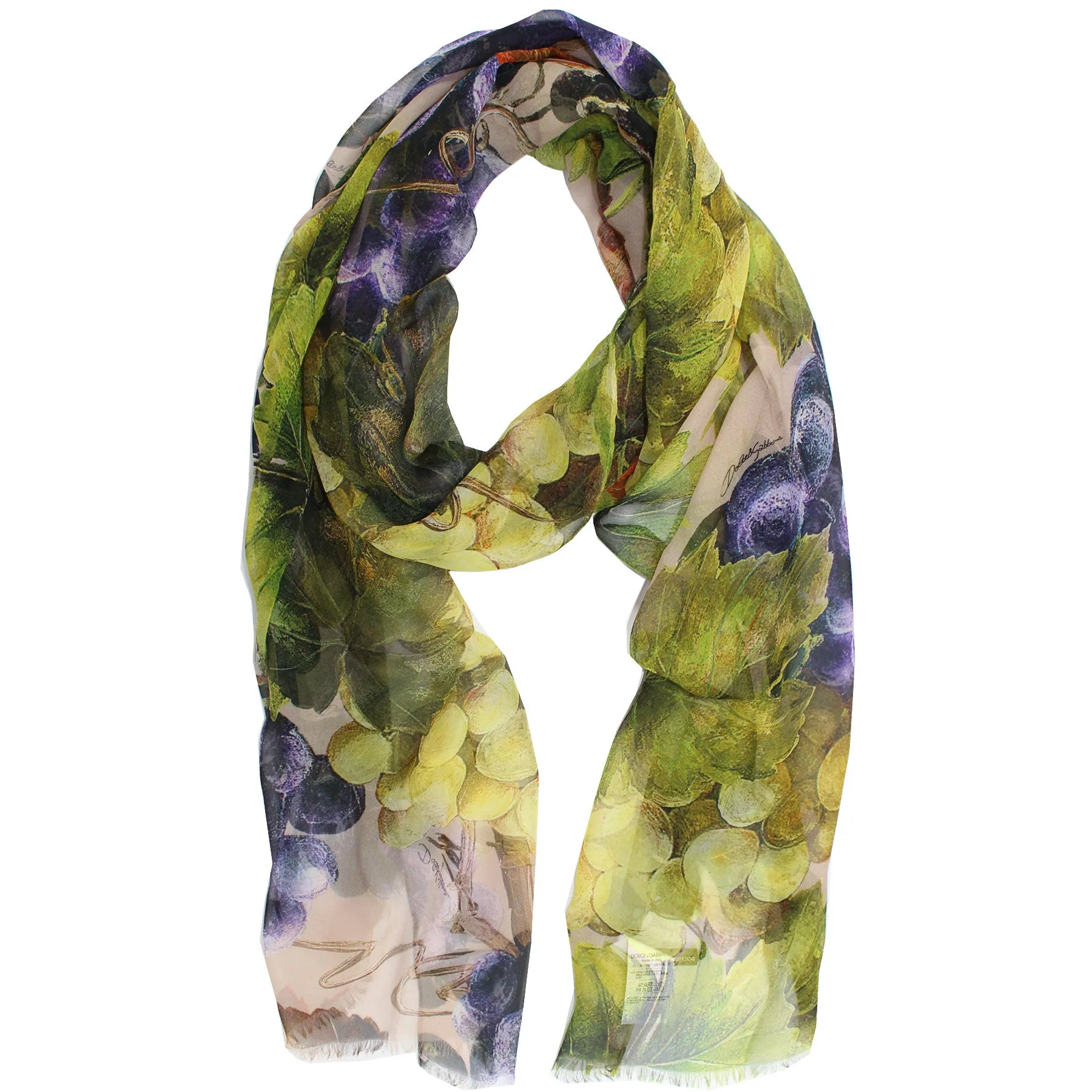 Dolce & Gabbana Women Scarf Green Purple Grapevine - Chiffon Silk Shawl