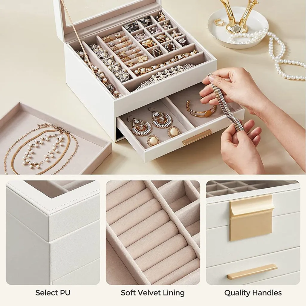 Durable 3-Layer Jewelry Box with Glass Lid and Drawers - SONGMICS