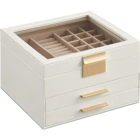 Durable 3-Layer Jewelry Box with Glass Lid and Drawers - SONGMICS