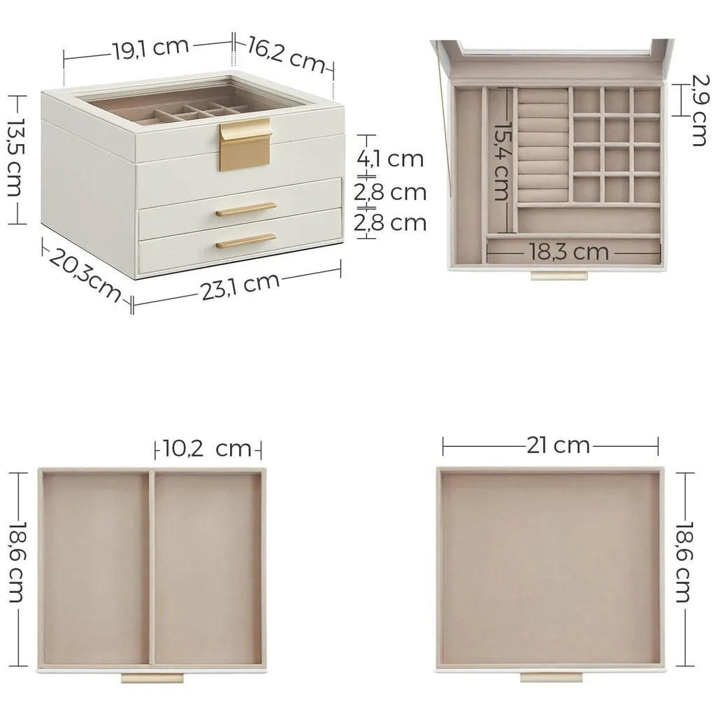 Durable 3-Layer Jewelry Box with Glass Lid and Drawers - SONGMICS