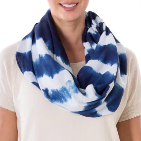 Endless Indigo Indigo and White Stripe Shibori Dyed Cotton Infinity Scarf