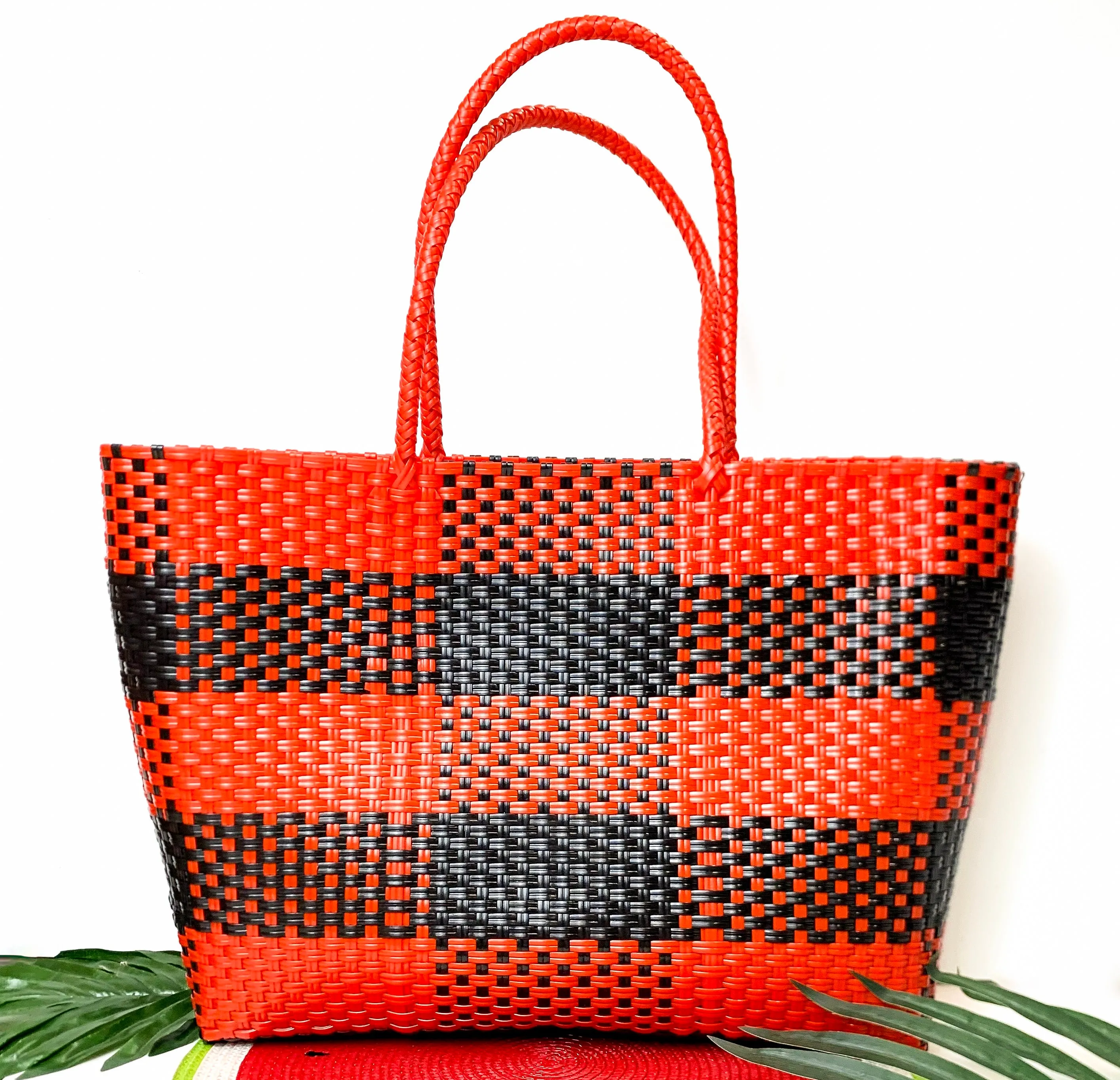 Garden Party Gingham Tote Bag in Red and Black