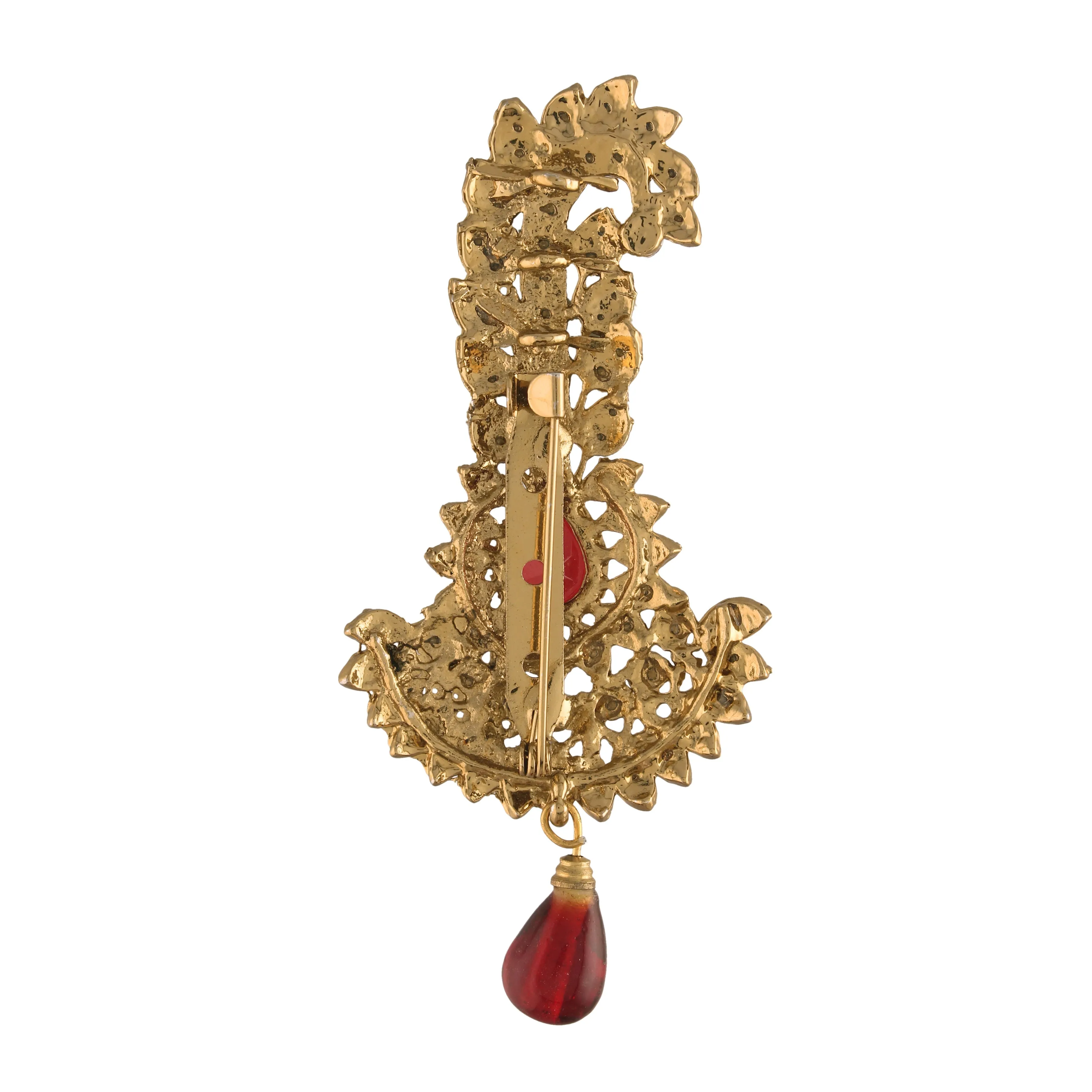 Gold Plated Indian Traditional Handcrafted Kundan And Stone Kalangi Brooch - I Jewels