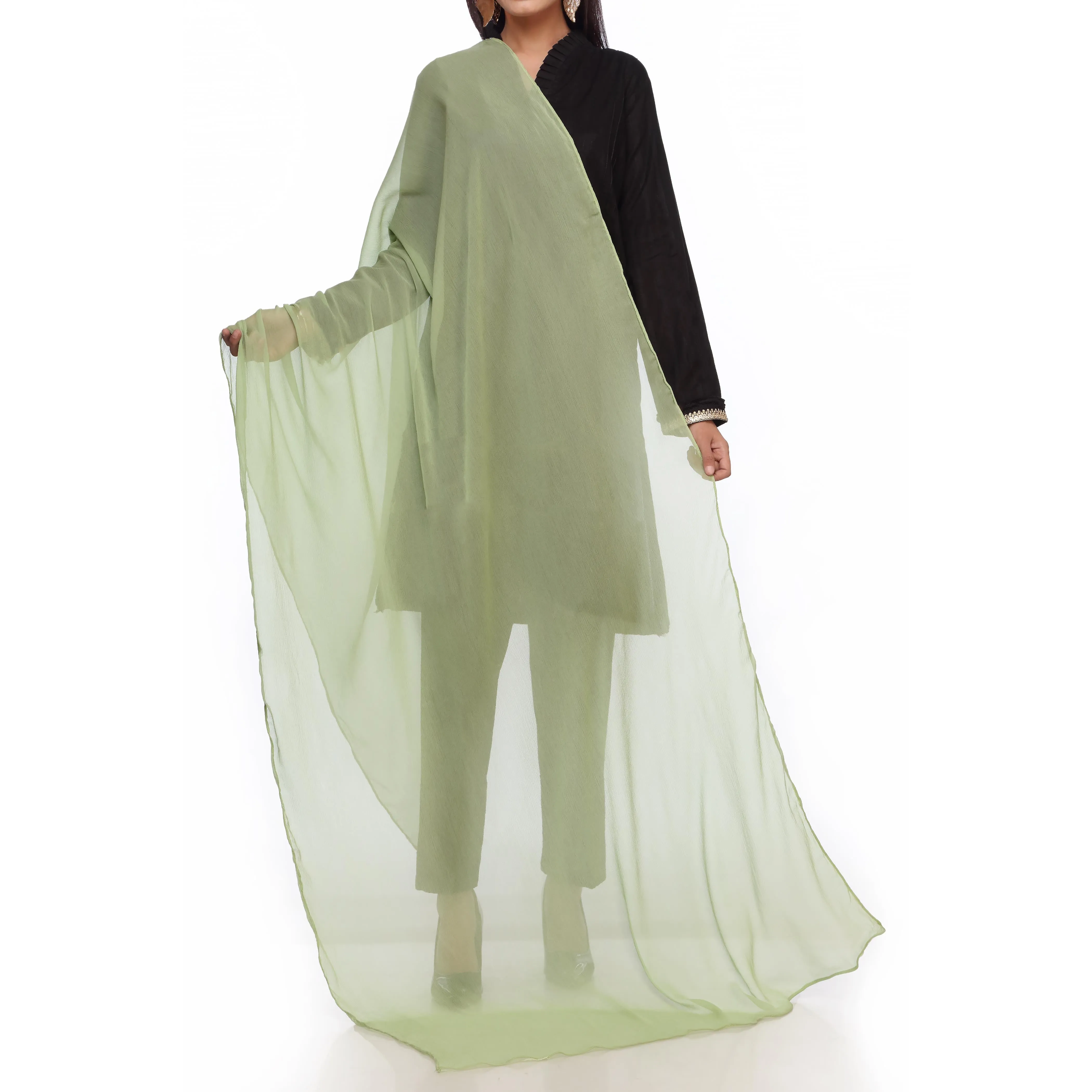 Green Plain Dyed Chiffon Dupatta PS2702