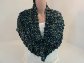 Handcrafted Knitted Cowl Wrap Blue/Green/Gold Alpaca Mohair Blend Female Adult -- New No Tags