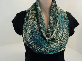 Handcrafted Knitted Cowl Wrap Teal/Yellow/Gray Textured 100% Merino Silk Female -- New No Tags