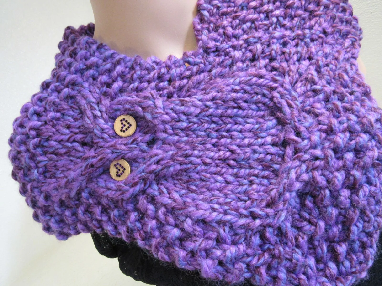 Handcrafted Owl Cowl Blue Purple Textured 100% Merino Female Adult -- New