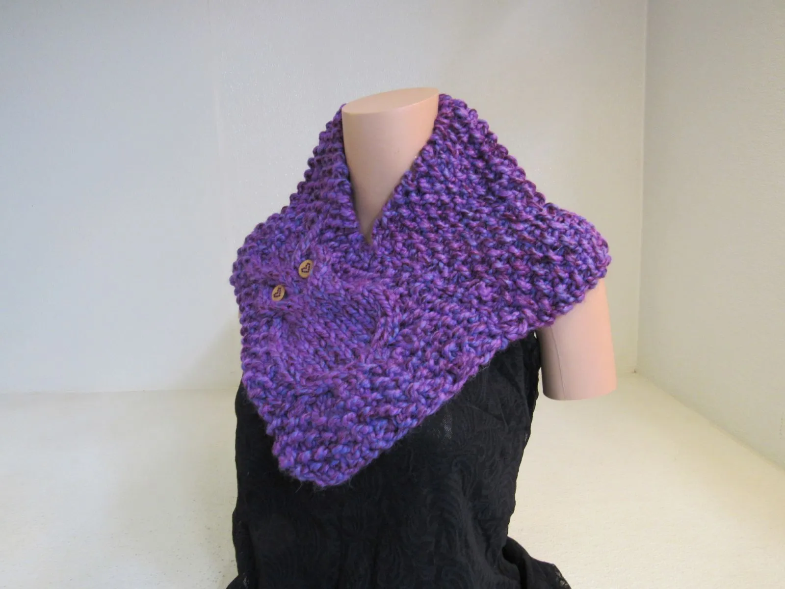 Handcrafted Owl Cowl Blue Purple Textured 100% Merino Female Adult -- New