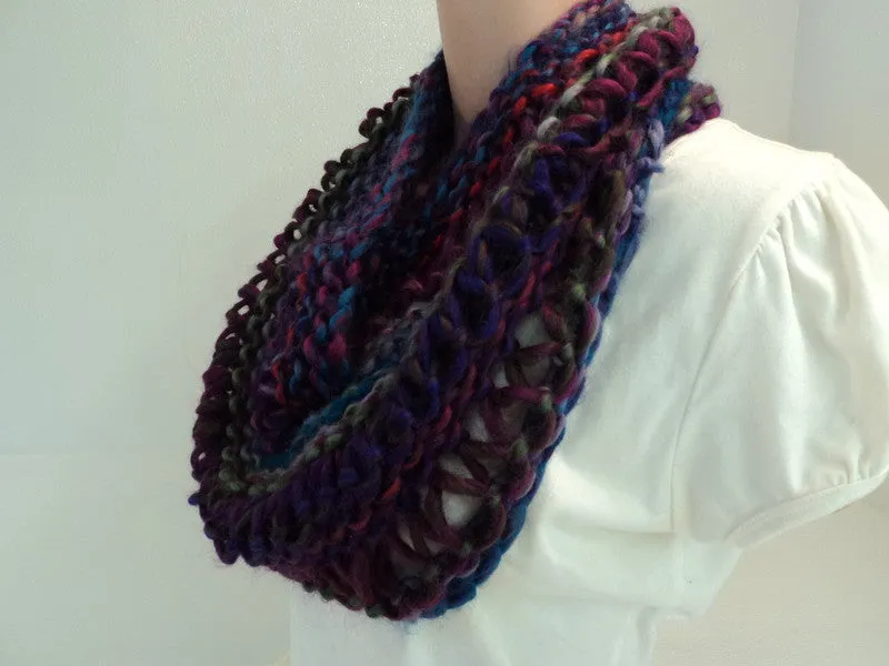 Handcrafted Wrap Cowl Teal Magenta Drop Stitch Acrylic Wool Mix Female Adult -- New No Tags