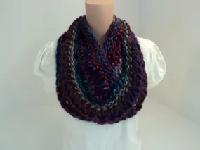 Handcrafted Wrap Cowl Teal Magenta Drop Stitch Acrylic Wool Mix Female Adult -- New No Tags