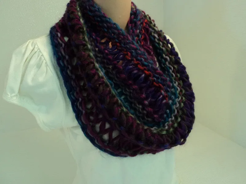 Handcrafted Wrap Cowl Teal Magenta Drop Stitch Acrylic Wool Mix Female Adult -- New No Tags