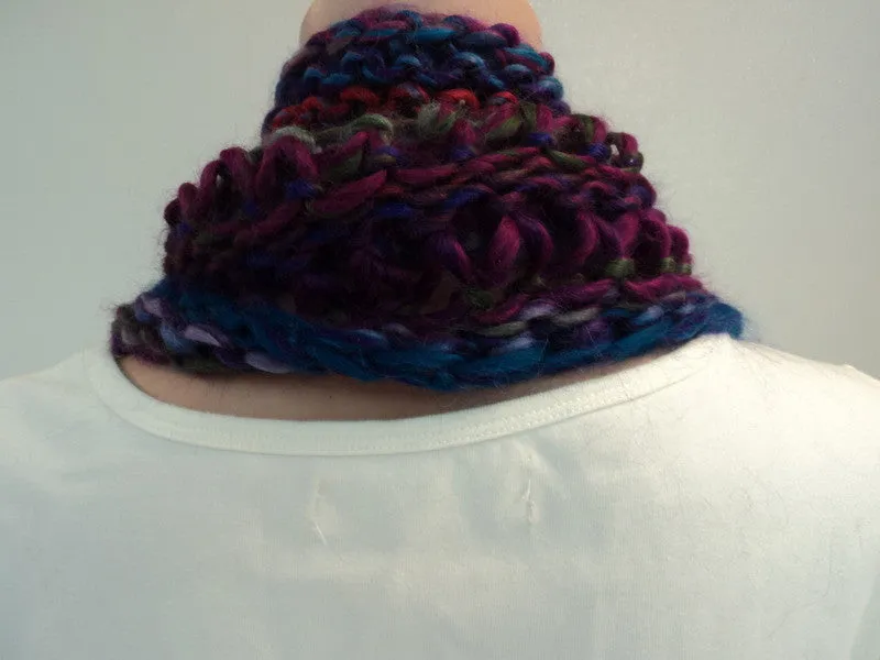 Handcrafted Wrap Cowl Teal Magenta Drop Stitch Acrylic Wool Mix Female Adult -- New No Tags