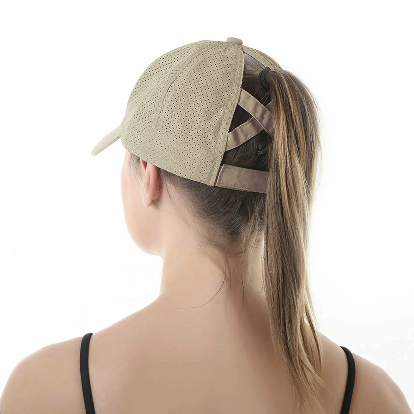 HGGE Womens Criss Cross Ponytail Baseball Cap Adjustable High Messy Bun Trucker Hats Quick Drying Mesh Dad Ponycap for Outdoor Sports Travel Black