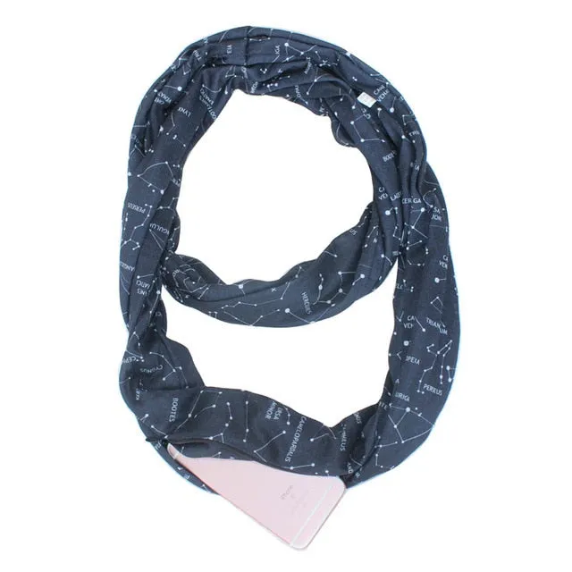 Infinity Scarf with Zippered Pocket Dacron Cloth 12 Colors & Patterns