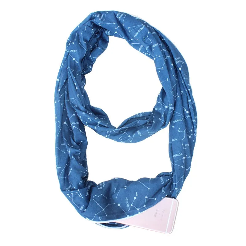 Infinity Scarf with Zippered Pocket Dacron Cloth 12 Colors & Patterns