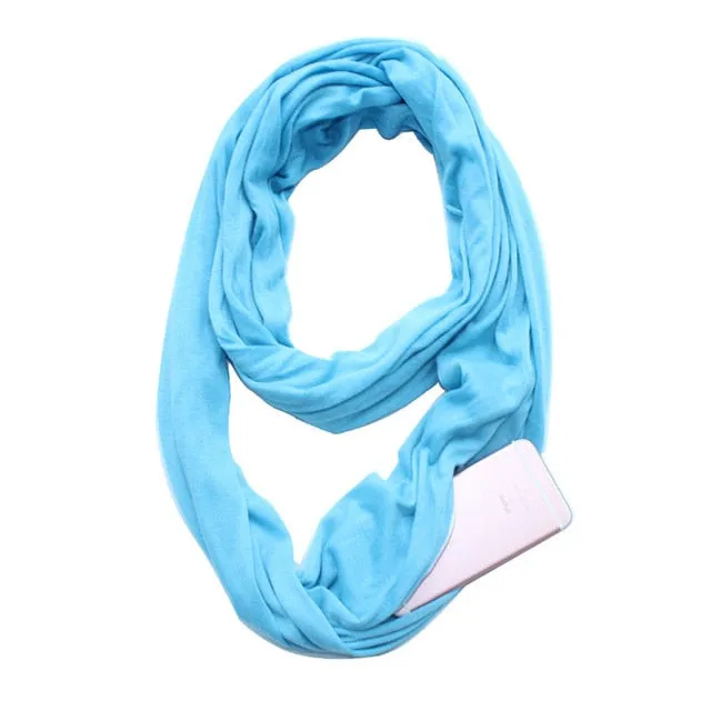 Infinity Scarf with Zippered Pocket Dacron Cloth 12 Colors & Patterns