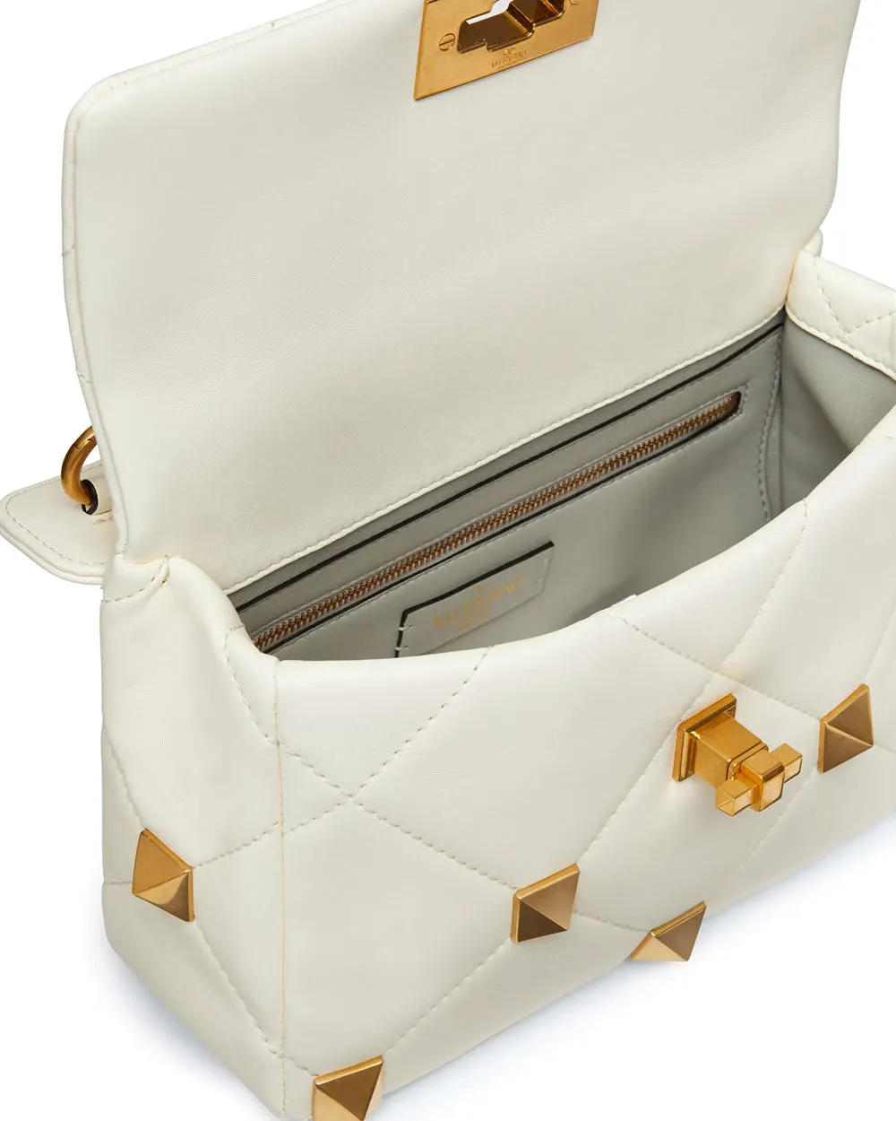 Ivory Roman Stud Padded Shoulder Bag