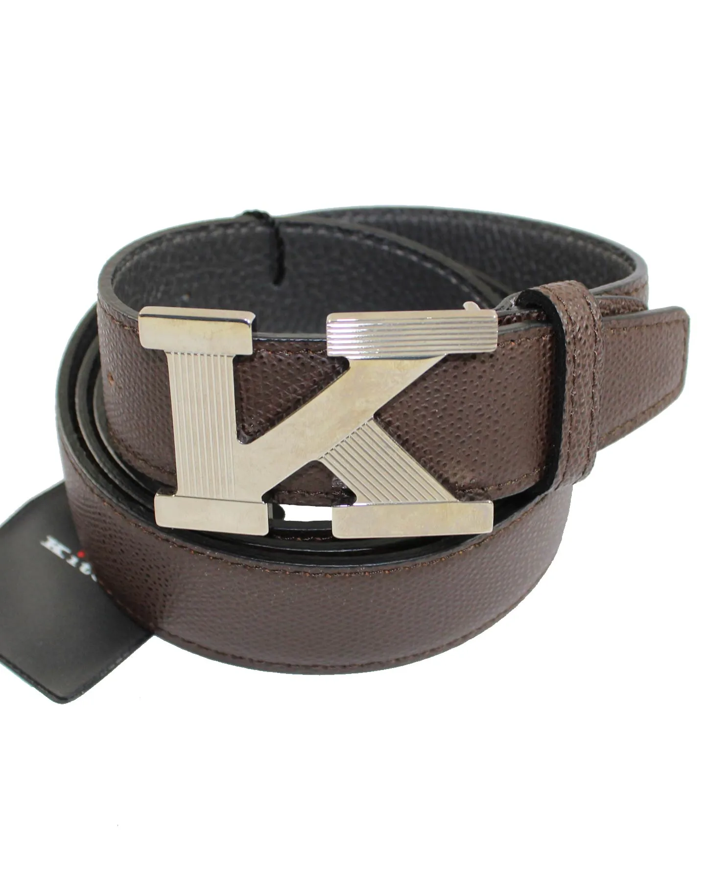 Kiton Belt Brown Grain Leather K Buckle Men Belt 110/ 44 SALE