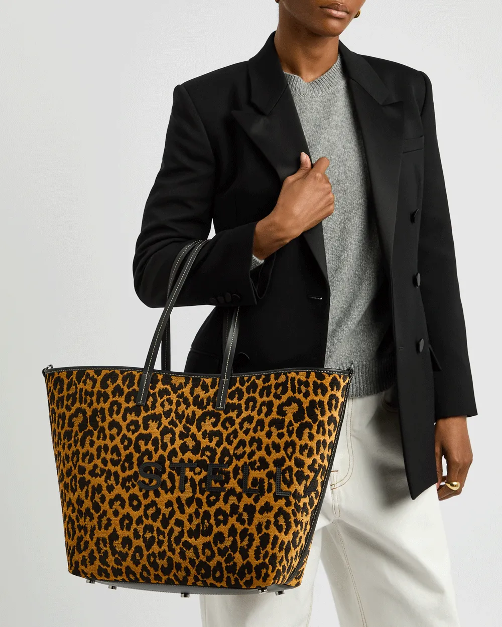 Large Logo Appliqué Jacquard Tote in Leopard