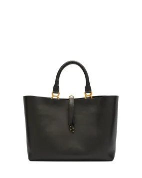 Large Marcie Grained Calfskin Leather Tote in Black