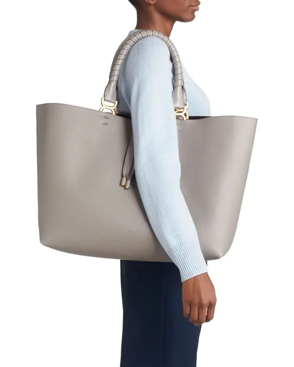 Large Marcie Grained Calfskin Leather Tote in Cashmere Grey