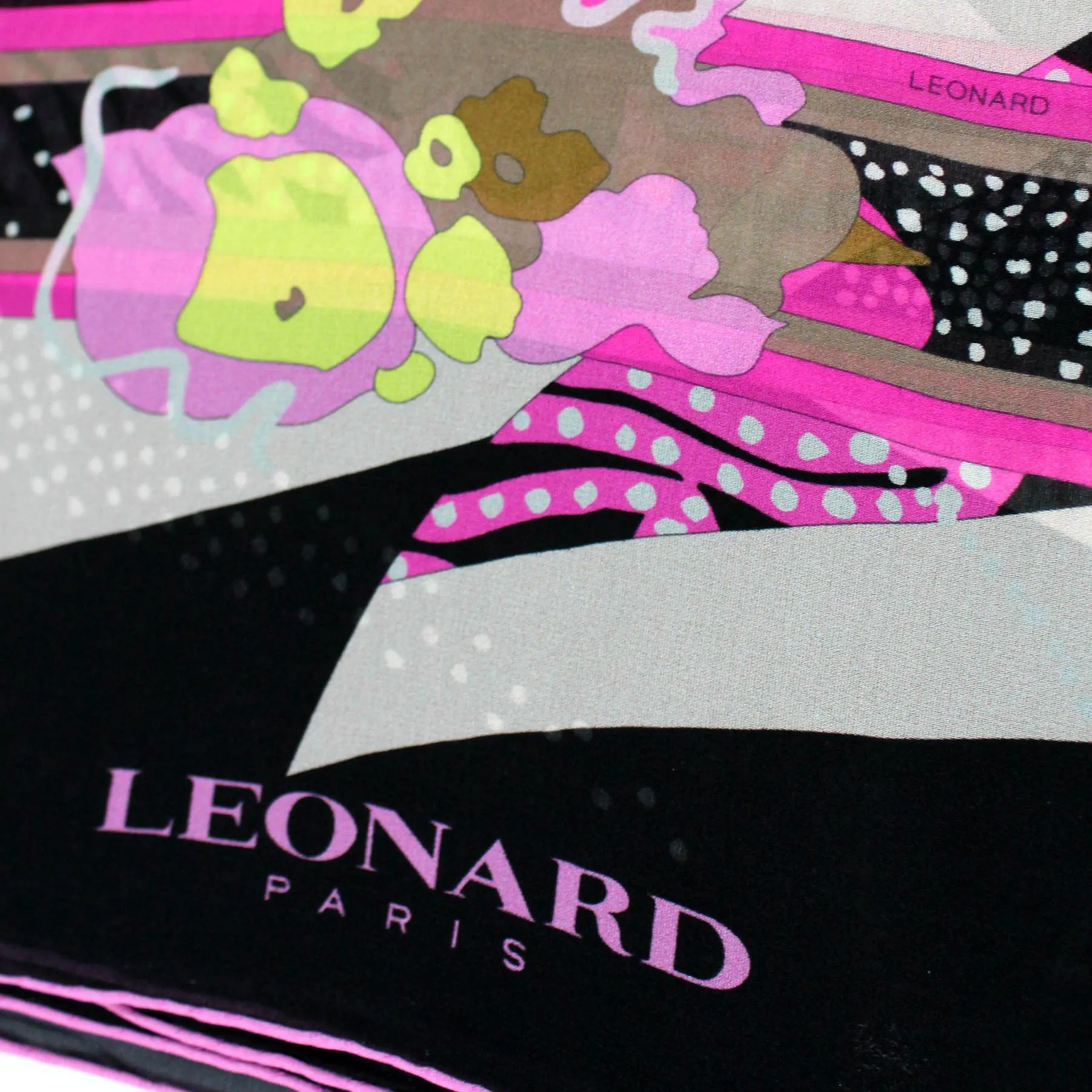 Leonard Paris Scarf Black Cream Pink Floral - Chiffon Silk Shawl SALE