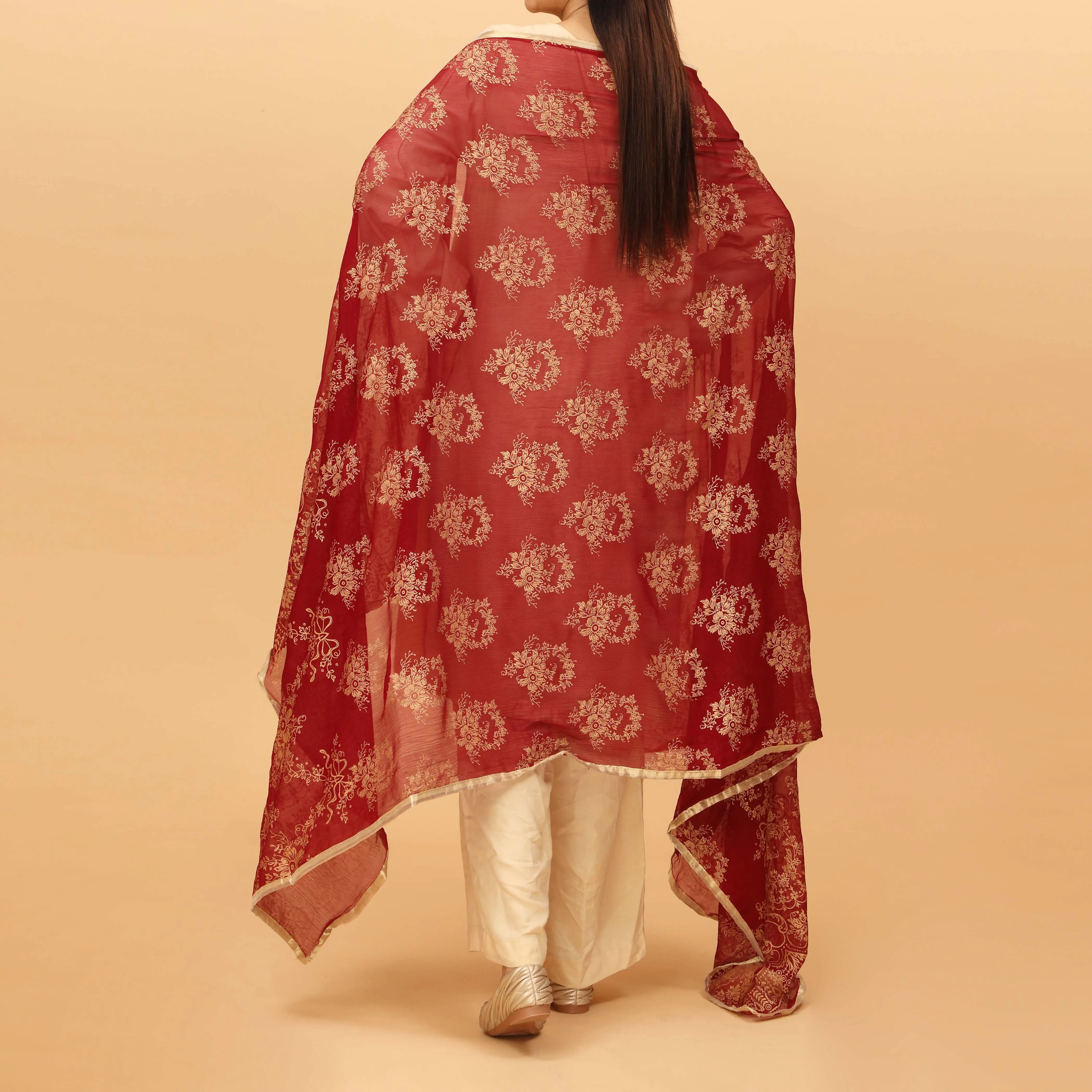 Maroon Printed Chiffon Dupatta PS4707