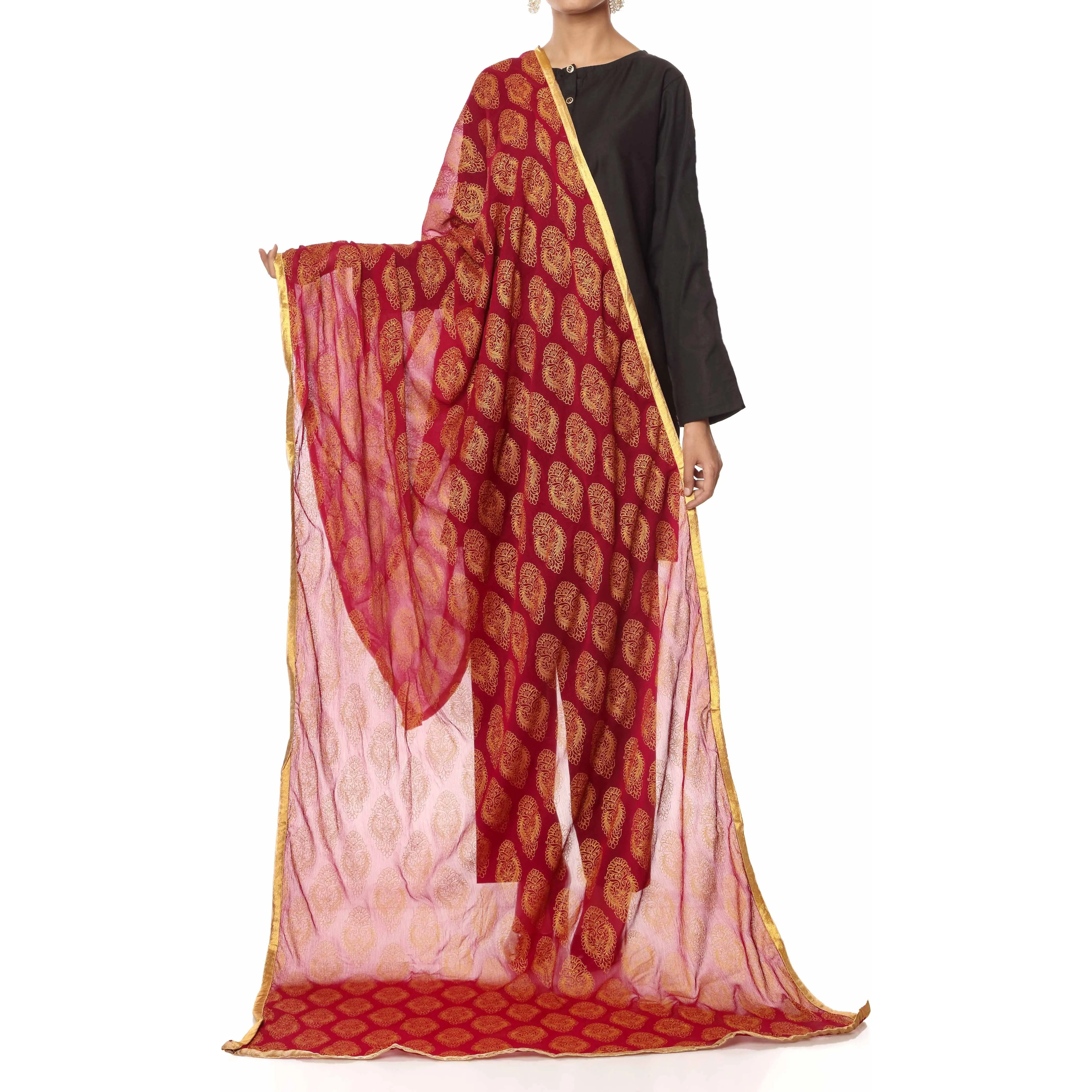 Maroon Printed Chiffon Dupatta PS4707