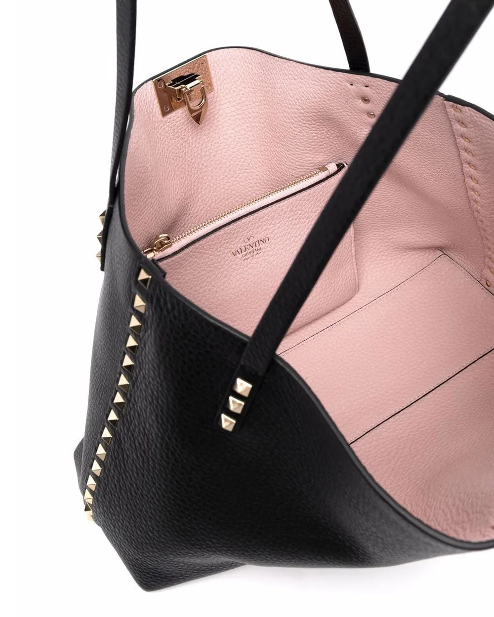 Medium Rockstud Tote in Nero Rose