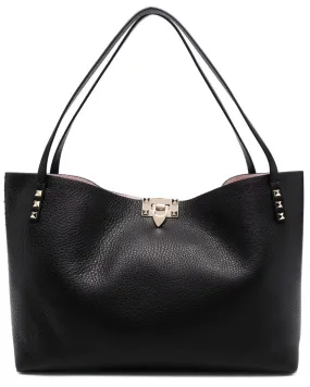 Medium Rockstud Tote in Nero Rose