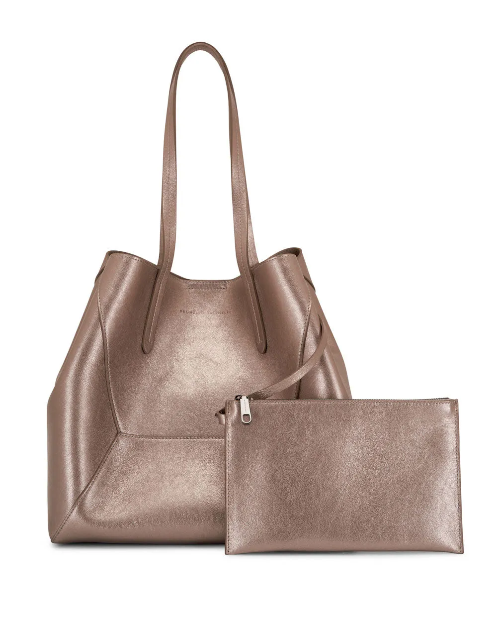 Metallic Leather Monili Tote in Pearl