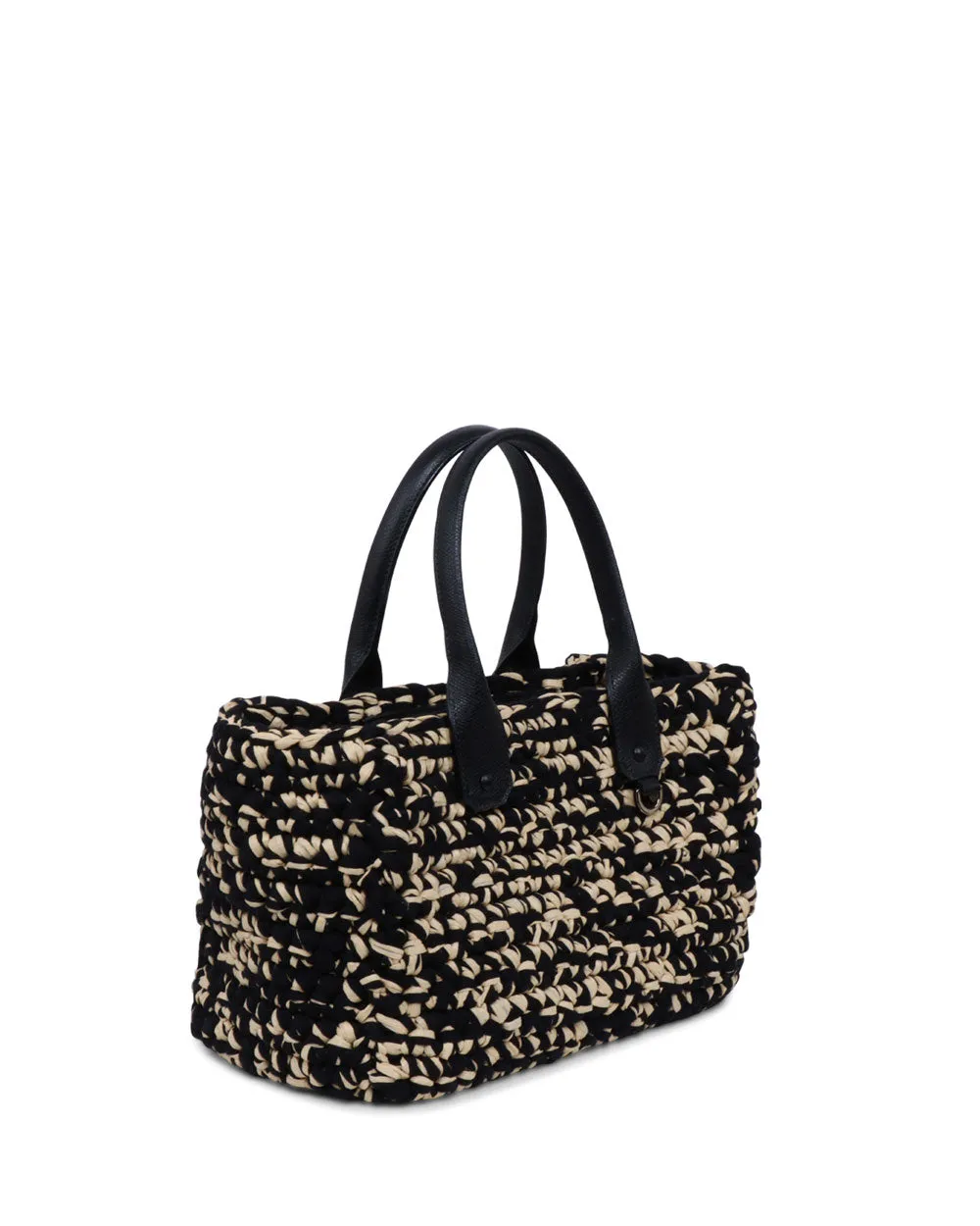 Mini Shopping Rafia Tote in Nero and Beige