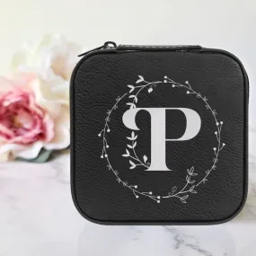 Monogrammed Initial in Floral Circle | Travel Jewelry Box