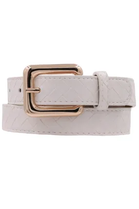 Off White Weave Pattern Faux Leather Belt