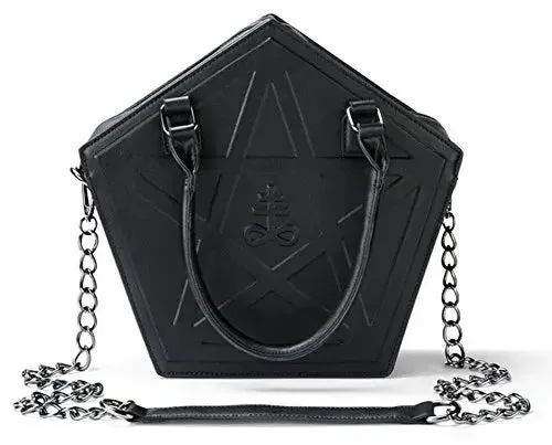 Pentagram Punk Darkness Gothic Star Black Soft Leather Chain Handbag