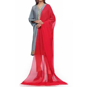 Red Color Plain Dyed Chiffon Dupatta PS2702