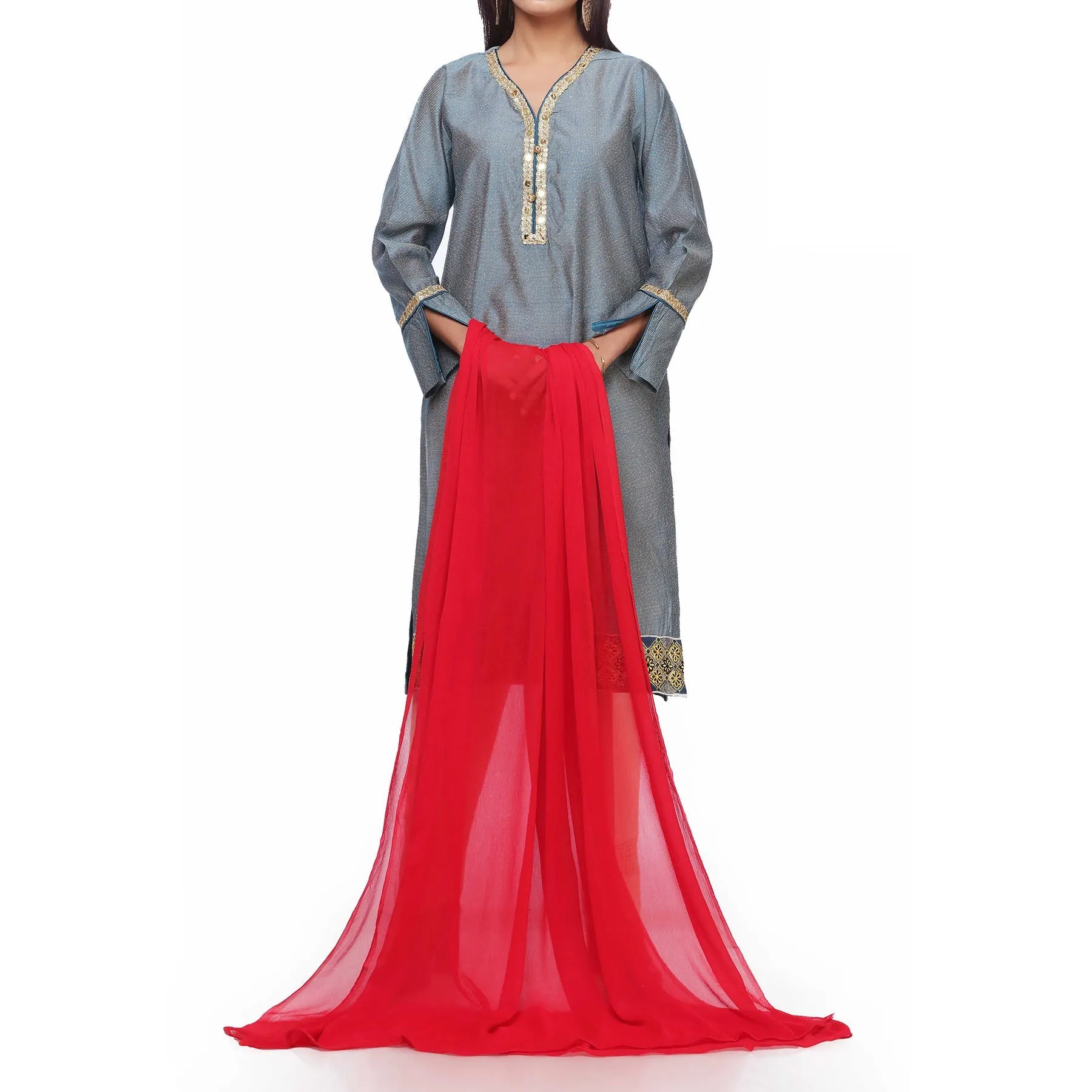 Red Color Plain Dyed Chiffon Dupatta PS2702