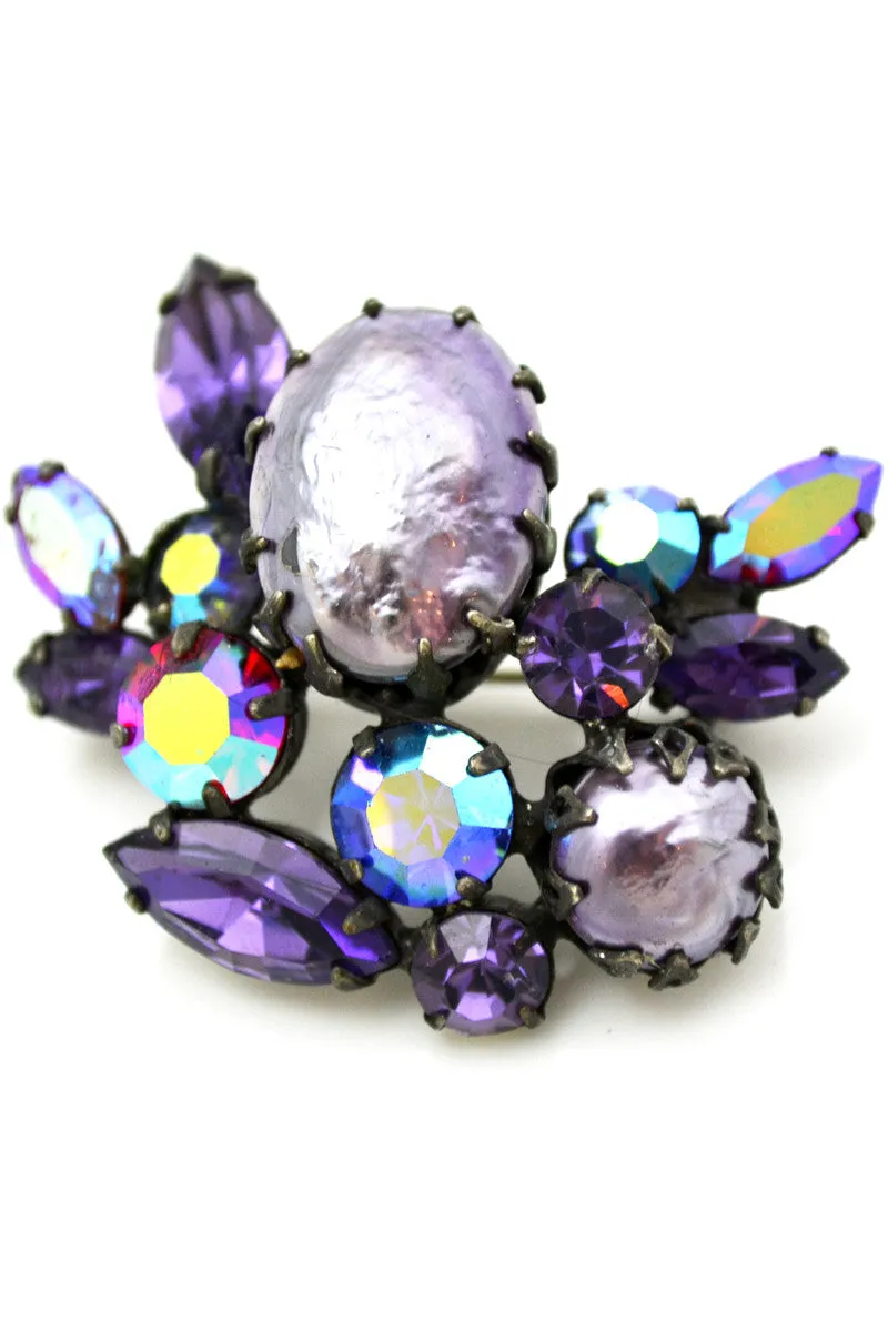 Regency Jewels vintage brooch purple blue rhinestones